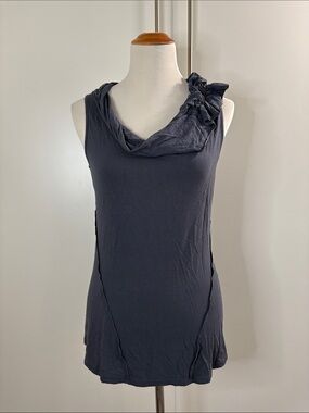 Noa Noa Sleeveless Steel Blue Cowl Neck Tank with Shoulder Rosette M